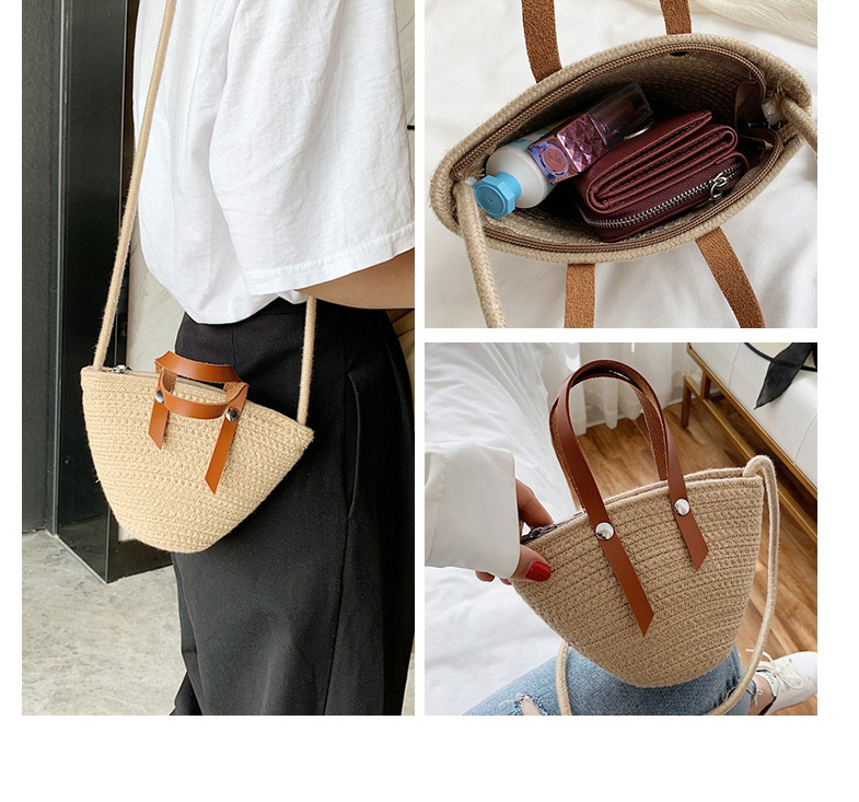 Fashion Brown Straw Contrast Shoulder Bag,Messenger bags