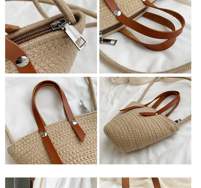 Fashion Creamy-white Straw Contrast Shoulder Bag,Messenger bags