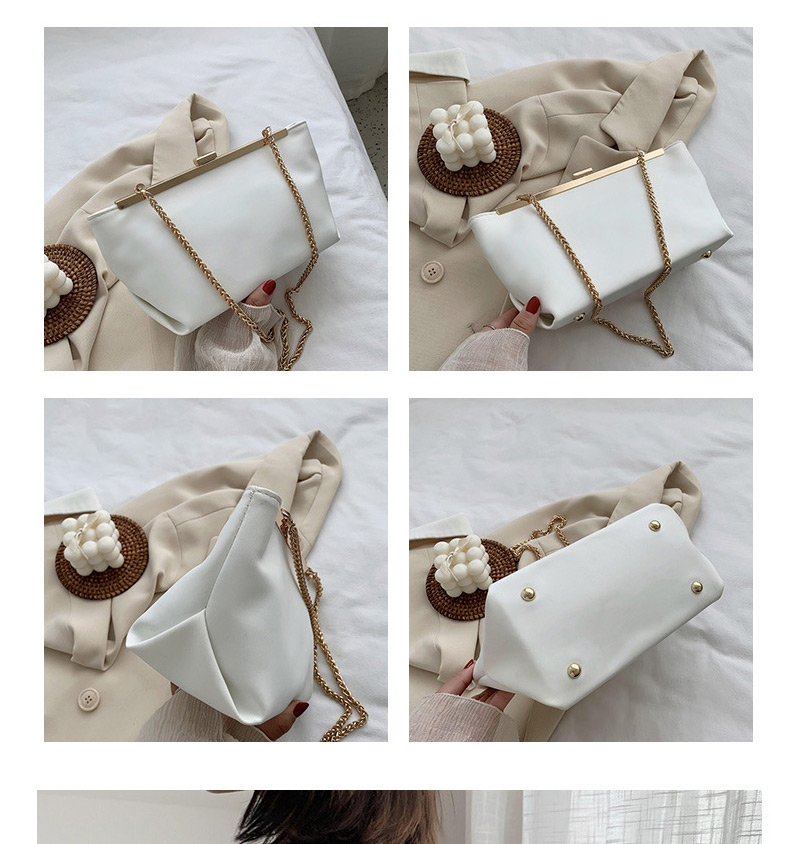 Fashion Creamy-white Solid Color Shoulder Messenger Bag With Chain Clip,Shoulder bags