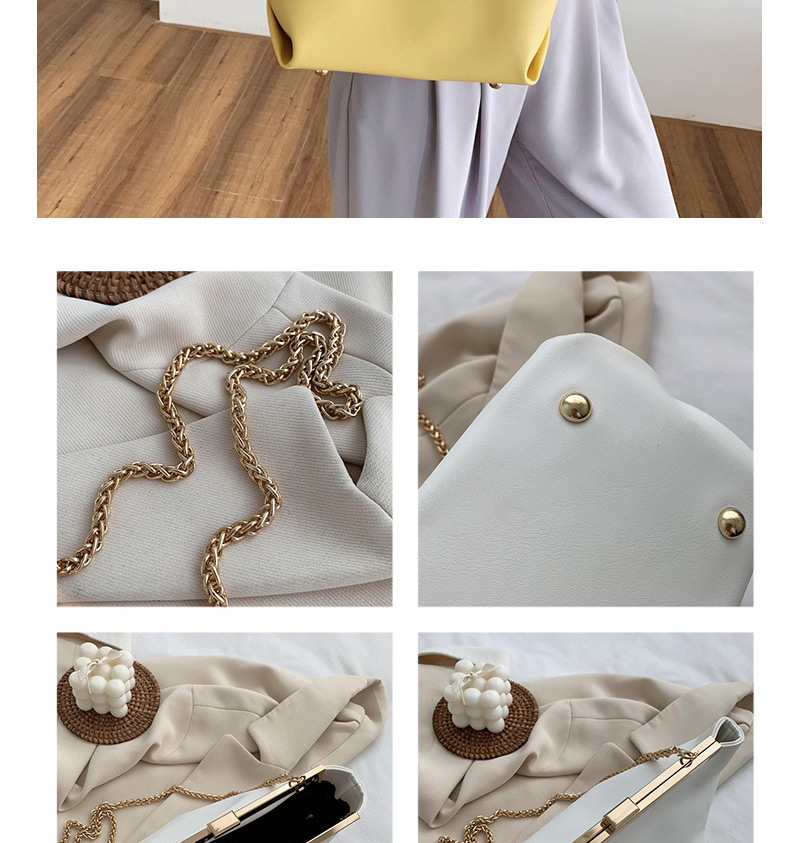 Fashion Creamy-white Solid Color Shoulder Messenger Bag With Chain Clip,Shoulder bags