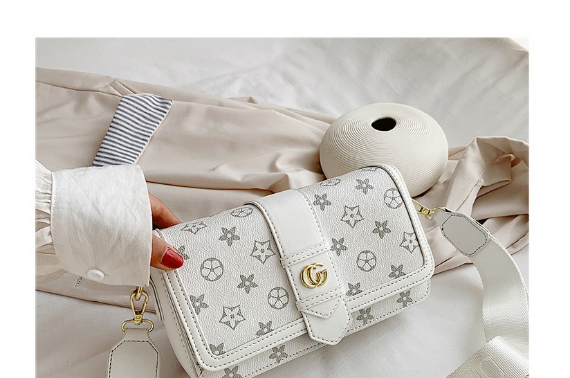 Fashion Creamy-white Shoulder Crossbody Bag With Printed Letters Clamshell,Shoulder bags