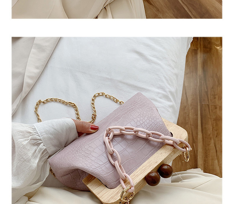 Fashion Bean Pink Wood Clip Suction Buckle Acrylic Chain Shoulder Crossbody Bag,Shoulder bags