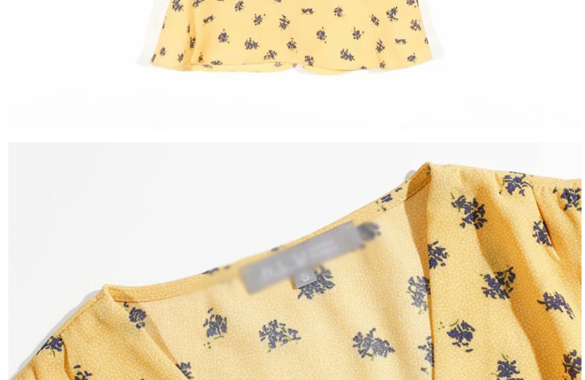 Fashion Yellow Single-breasted Shirt With Floral Print V-neck,Tank Tops & Camis