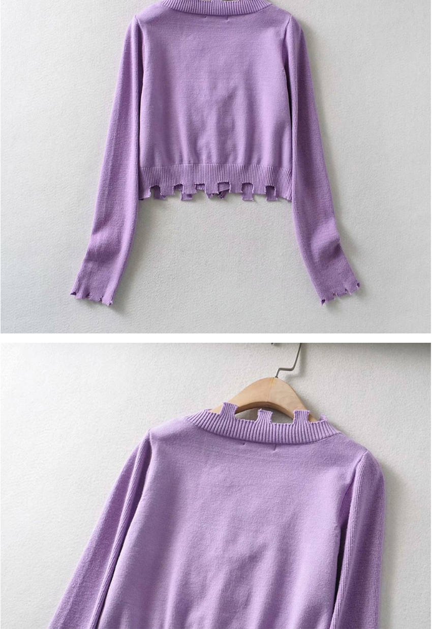 Fashion Purple V-neck Single-breasted Irregular Sweater Sweater,Sweater