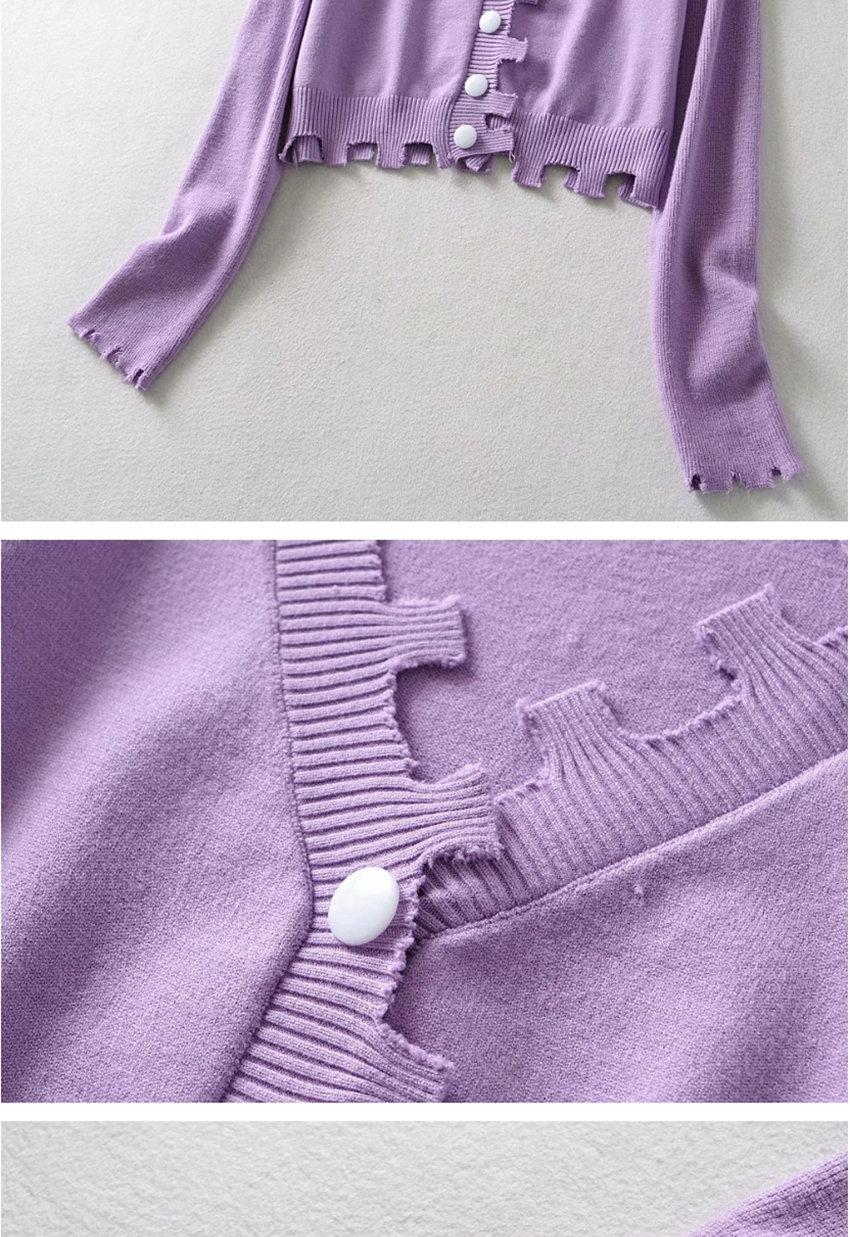 Fashion Purple V-neck Single-breasted Irregular Sweater Sweater,Sweater