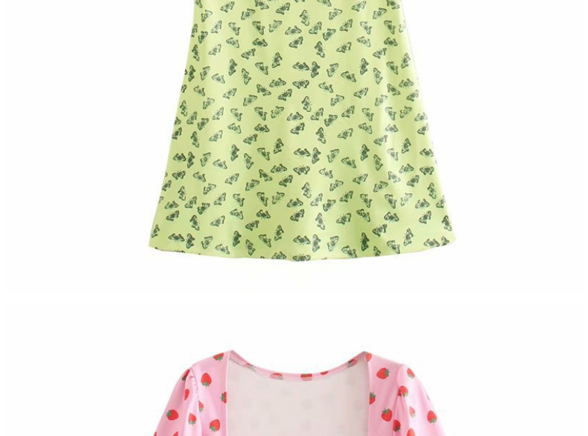 Fashion Green Floral Print Square-neck Slim Dress,Mini & Short Dresses