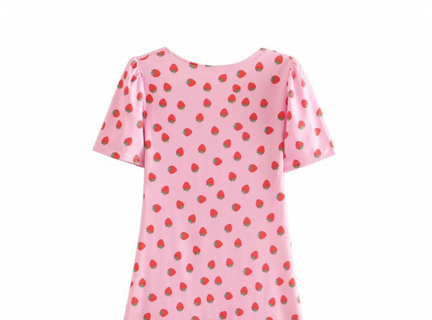 Fashion Pink Floral Print Square-neck Slim Dress,Mini & Short Dresses