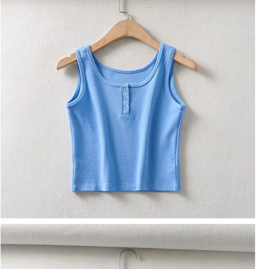 Fashion Blue Three-button Sleeveless Slim Vest,Tank Tops & Camis