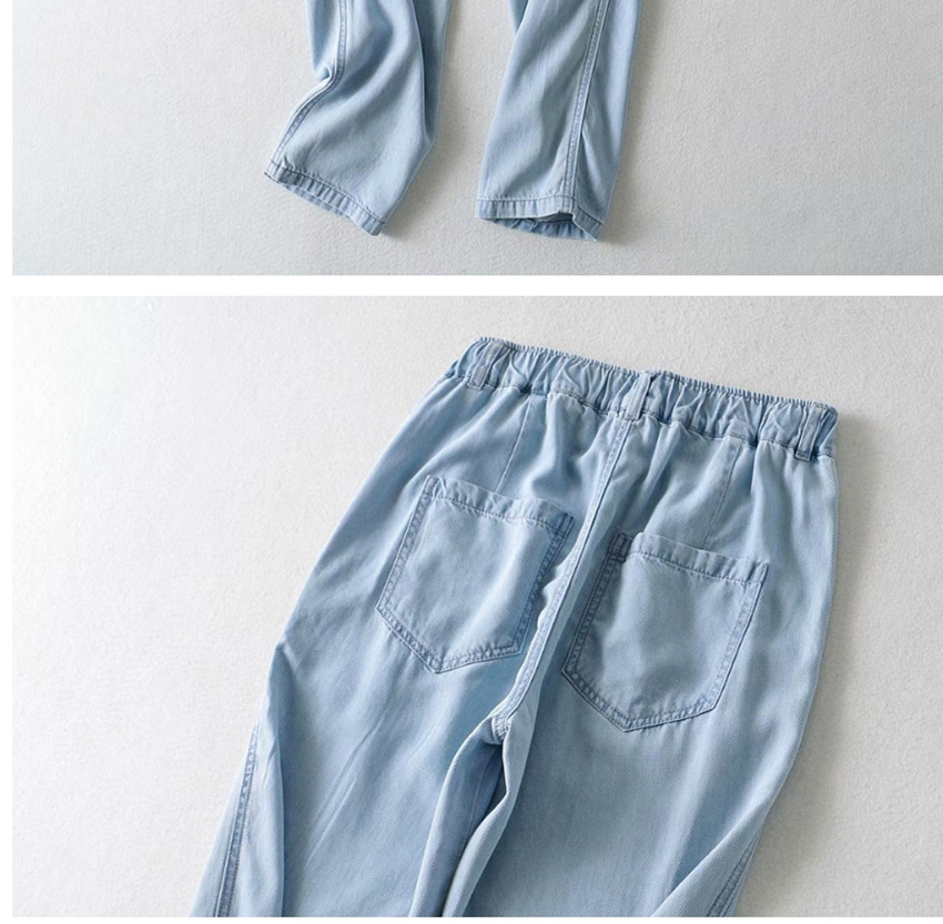 Fashion Middle Stone Blue Washed Tencel Two-button Denim Trousers,Denim
