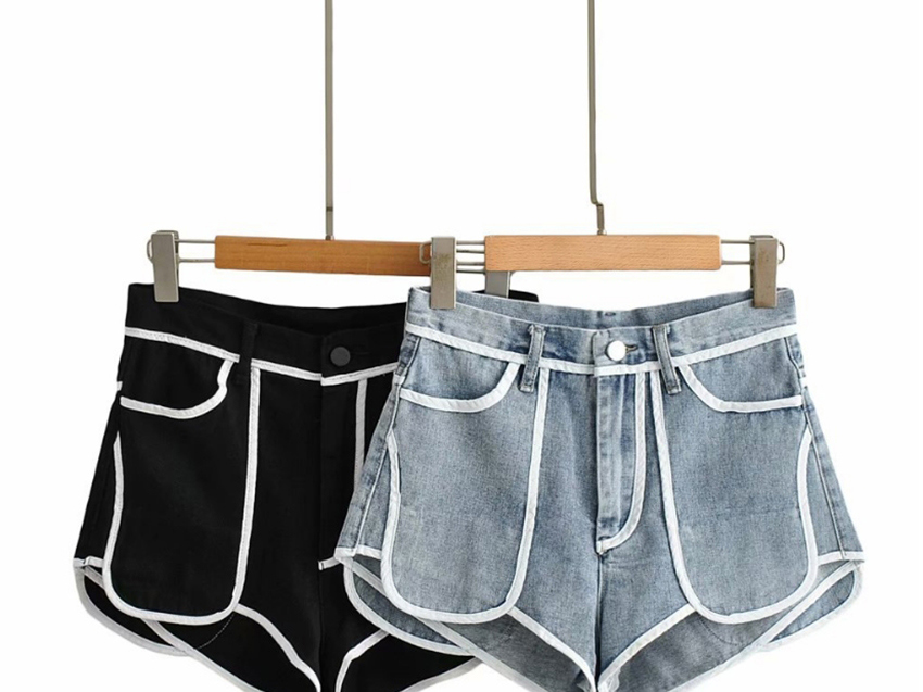 Fashion Black Short White High Waist Denim Shorts Before Washing,Shorts