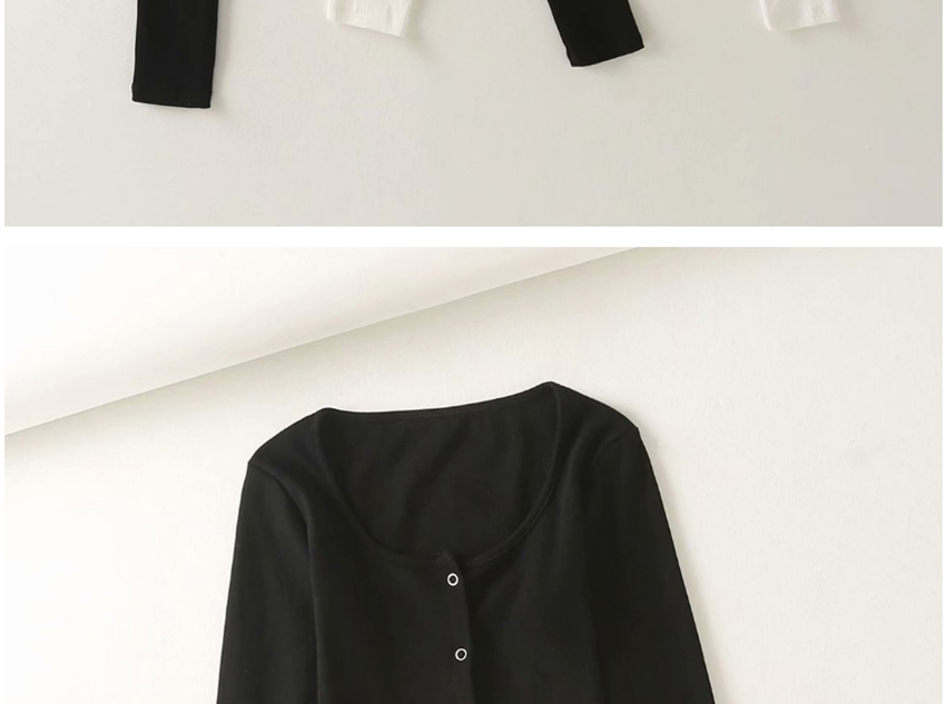 Fashion Black U-neck Five-grip Elastic Ribbed Slim T-shirt,Tank Tops & Camis