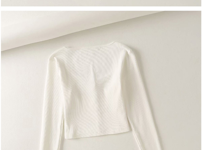 Fashion White U-neck Five-grip Elastic Ribbed Slim T-shirt,Tank Tops & Camis