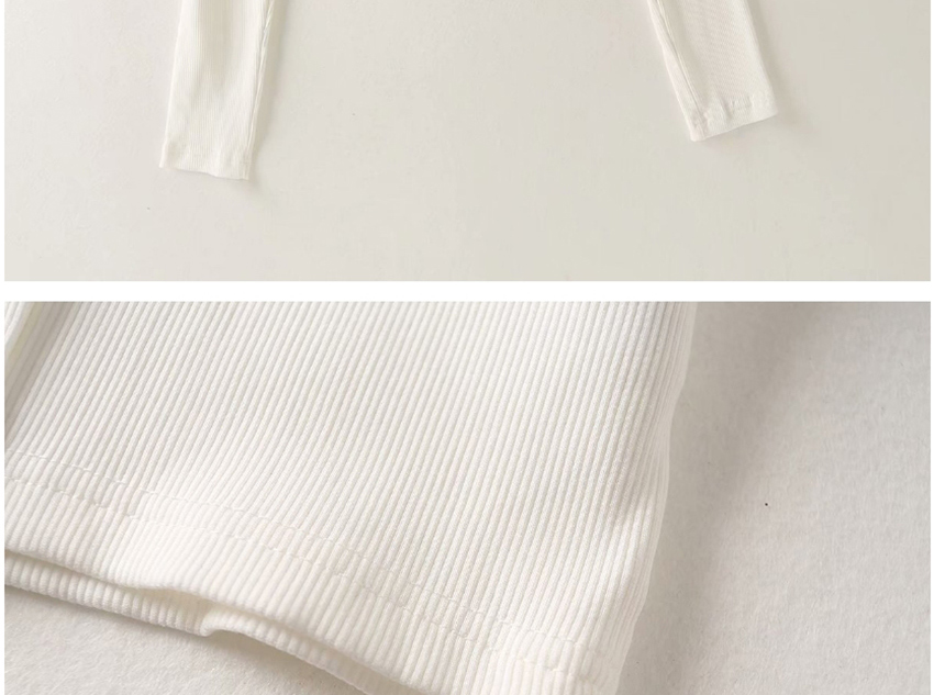 Fashion White U-neck Five-grip Elastic Ribbed Slim T-shirt,Tank Tops & Camis