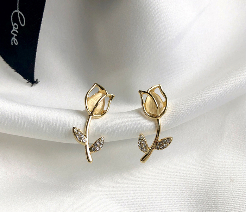 Fashion Golden Tulip-set Opal Alloy Pierced Earrings,Stud Earrings