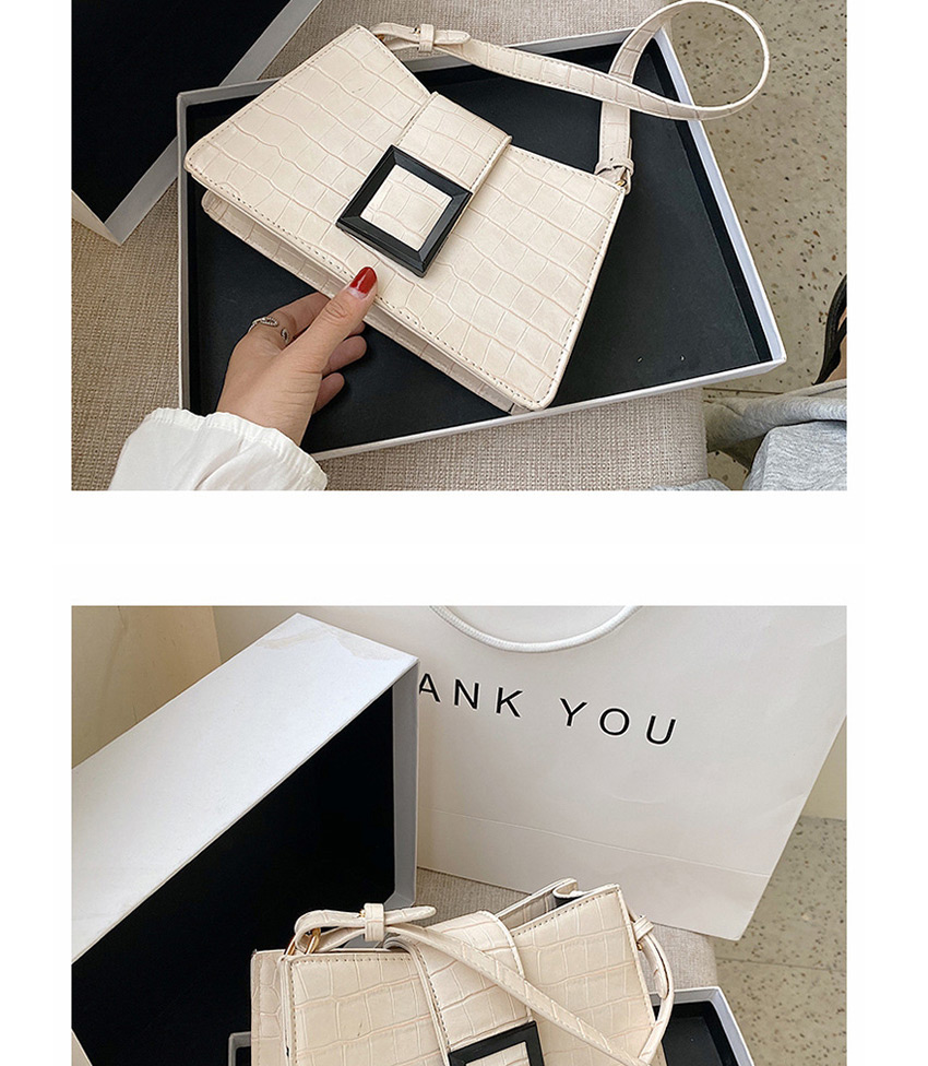 Fashion Stone Grain White Hand-shouldered Diagonal Shoulder Bag,Messenger bags