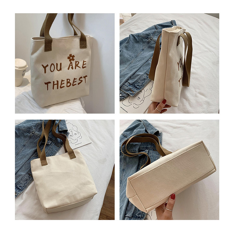 Fashion Khaki Canvas Shoulder Letter Print Tote,Handbags