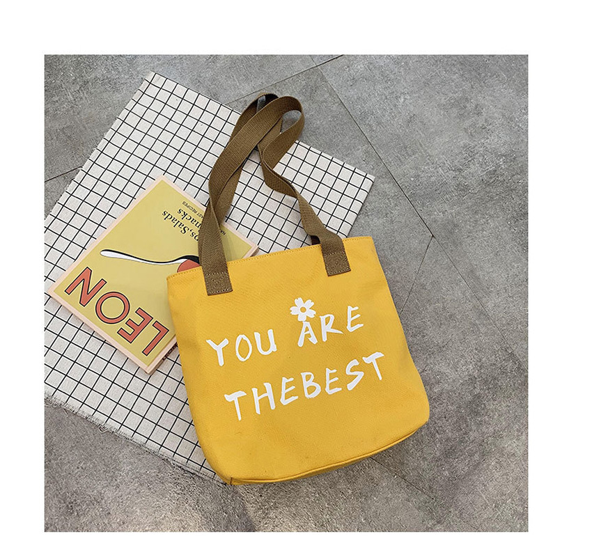 Fashion Yellow Canvas Shoulder Letter Print Tote,Handbags