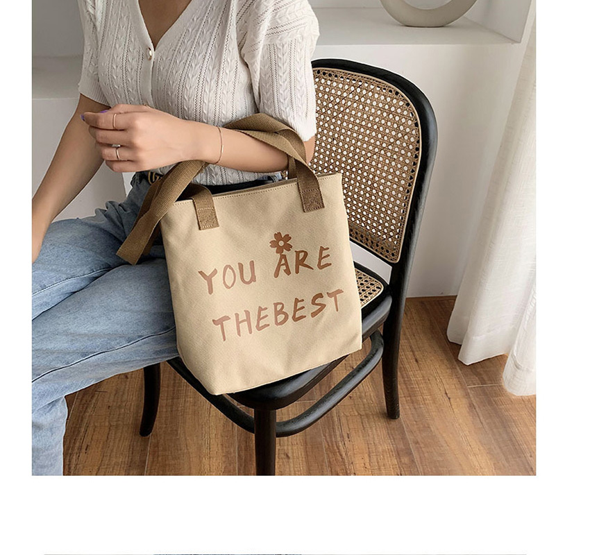 Fashion Beige Canvas Shoulder Letter Print Tote,Handbags