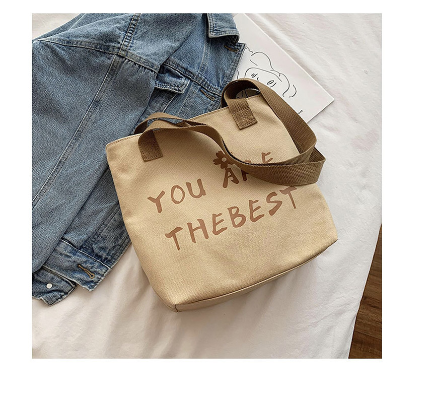 Fashion Beige Canvas Shoulder Letter Print Tote,Handbags