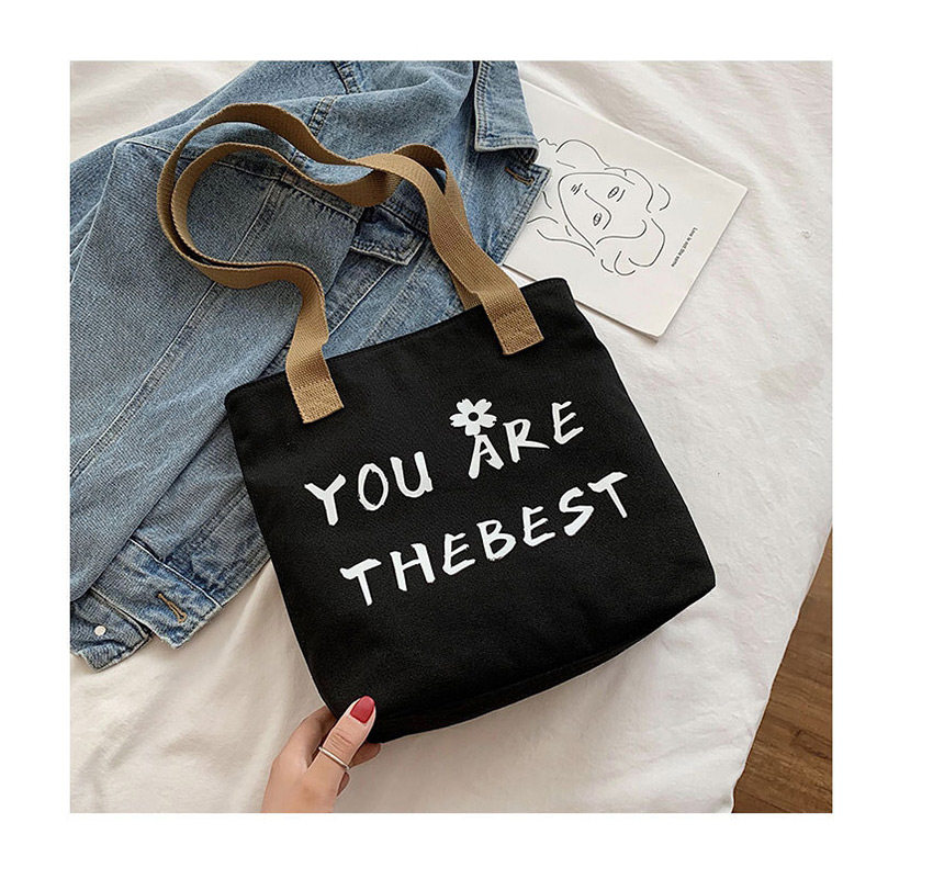 Fashion Black Canvas Shoulder Letter Print Tote,Handbags