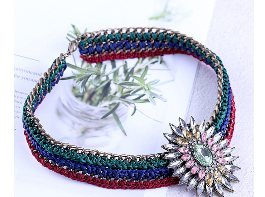 Fashion Color Woven Alloy Sun Flower Necklace,Pendants