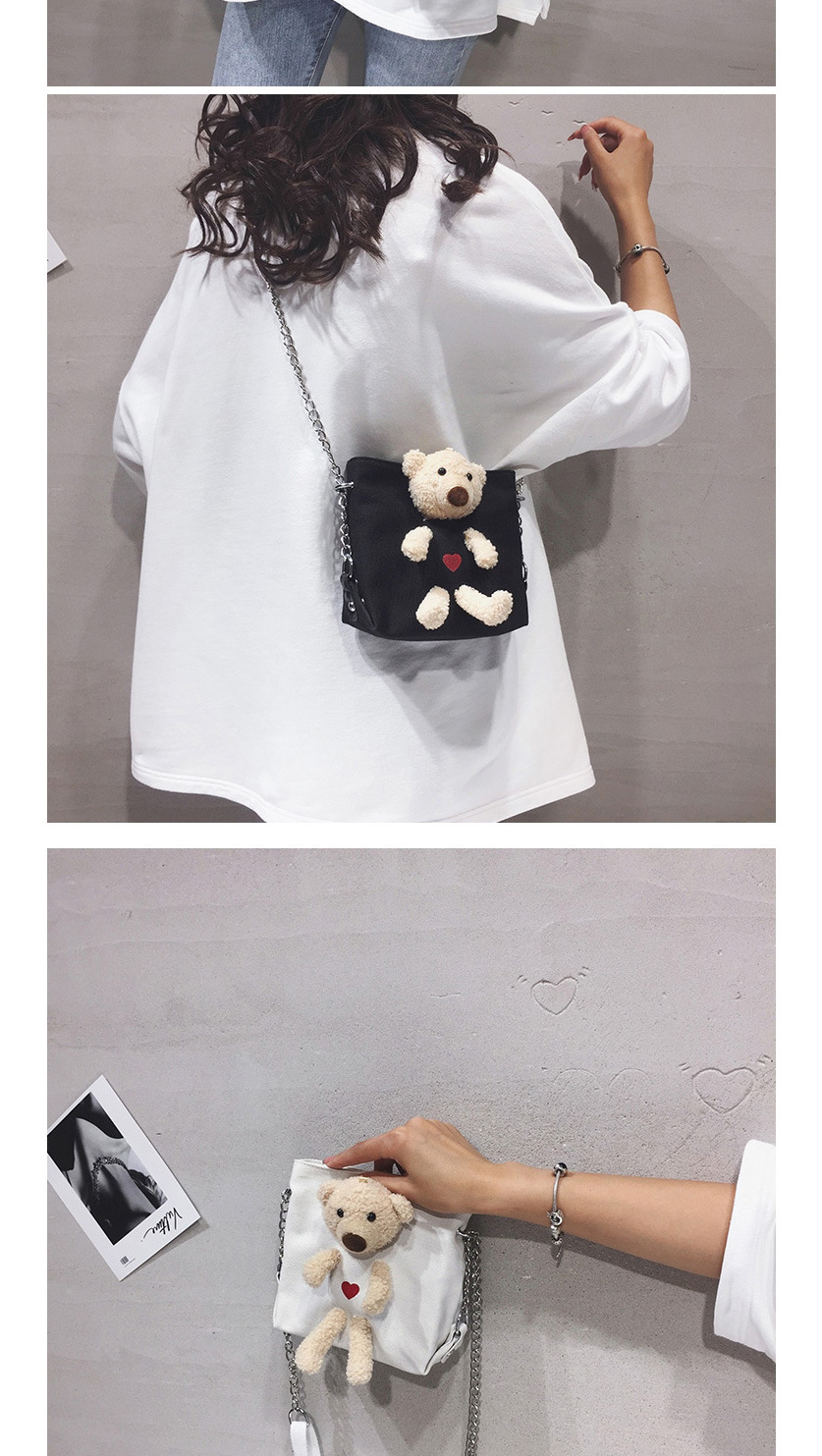 Fashion Black Canvas Bear Chain Crossbody Shoulder Bag,Messenger bags