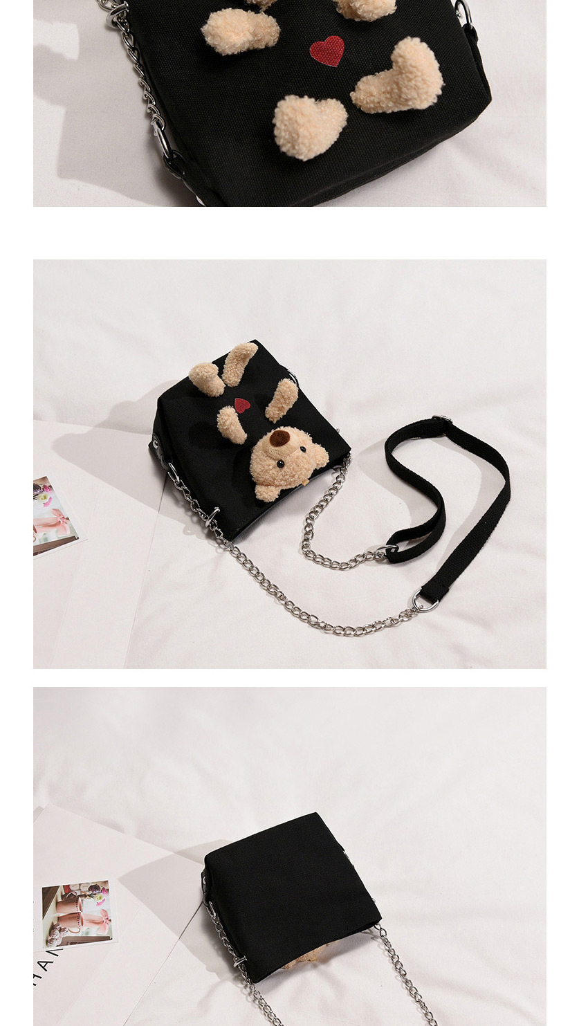 Fashion White Canvas Bear Chain Crossbody Shoulder Bag,Messenger bags