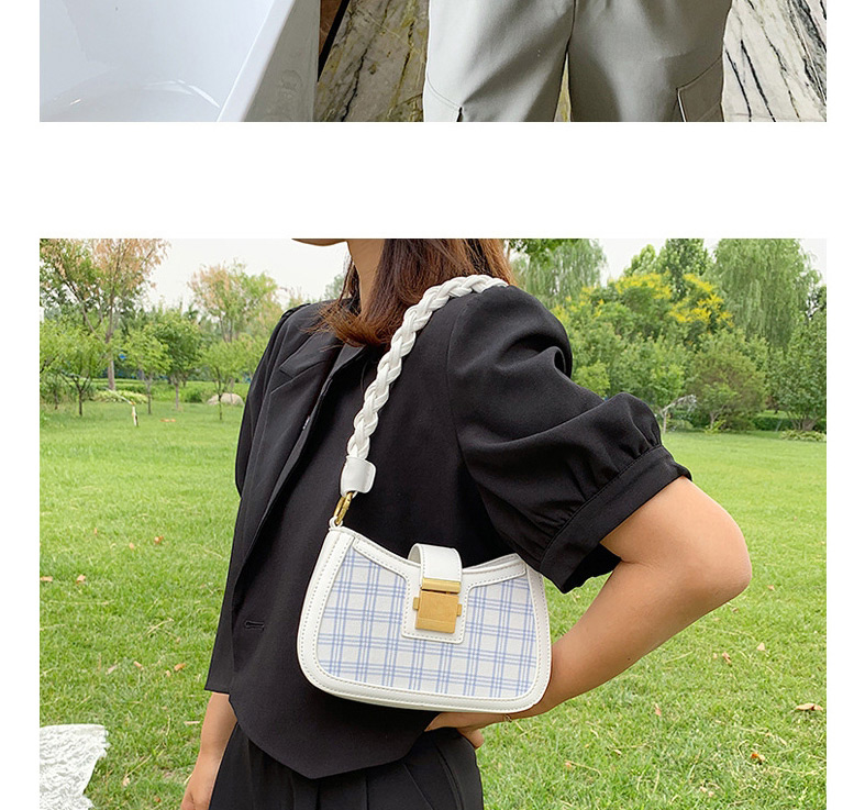 Fashion Large Blue Grid Contrast Twist Chain Shoulder Crossbody Bag,Shoulder bags