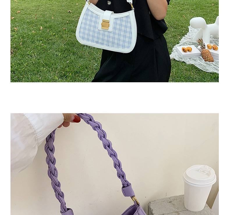 Fashion Large Purple Lattice Contrast Twist Chain Shoulder Crossbody Bag,Shoulder bags