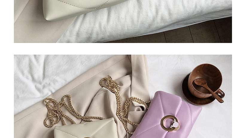 Fashion White Chain Shoulder Messenger Embroidered Thread Small Square Bag,Shoulder bags