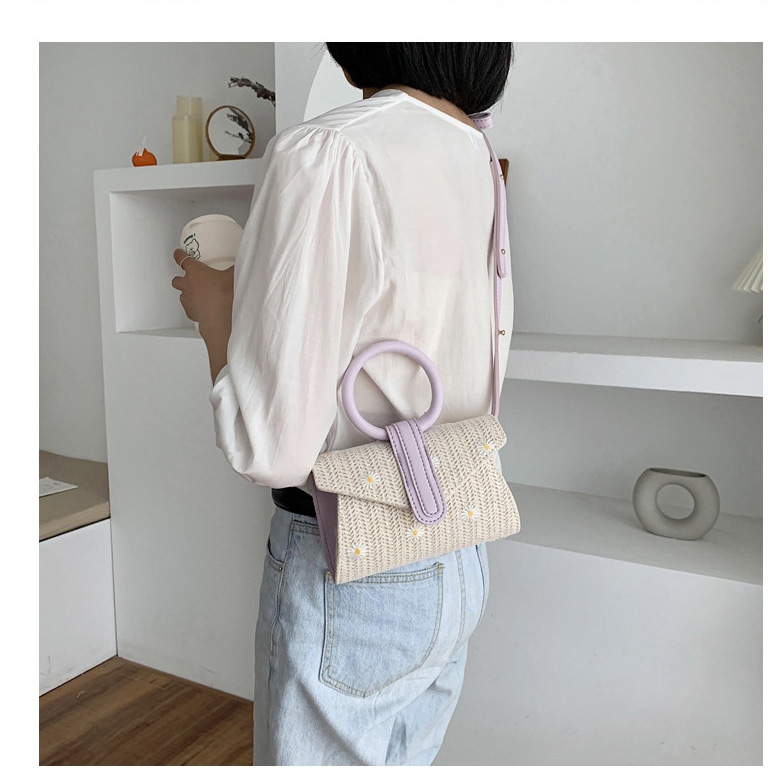 Fashion Purple Straw Daisy Shoulder Messenger Ring Handbag,Handbags