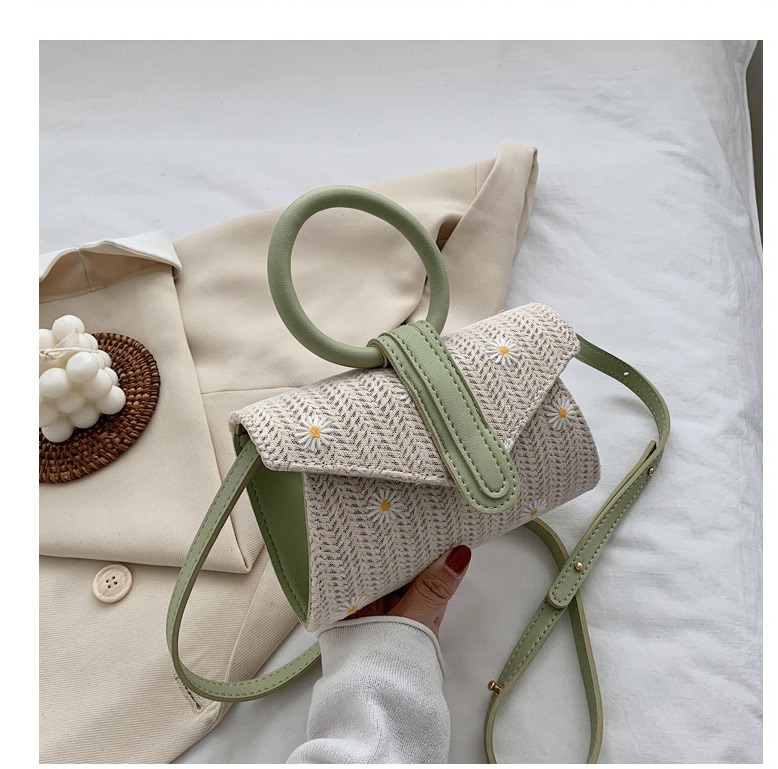 Fashion Green Straw Daisy Shoulder Messenger Ring Handbag,Handbags