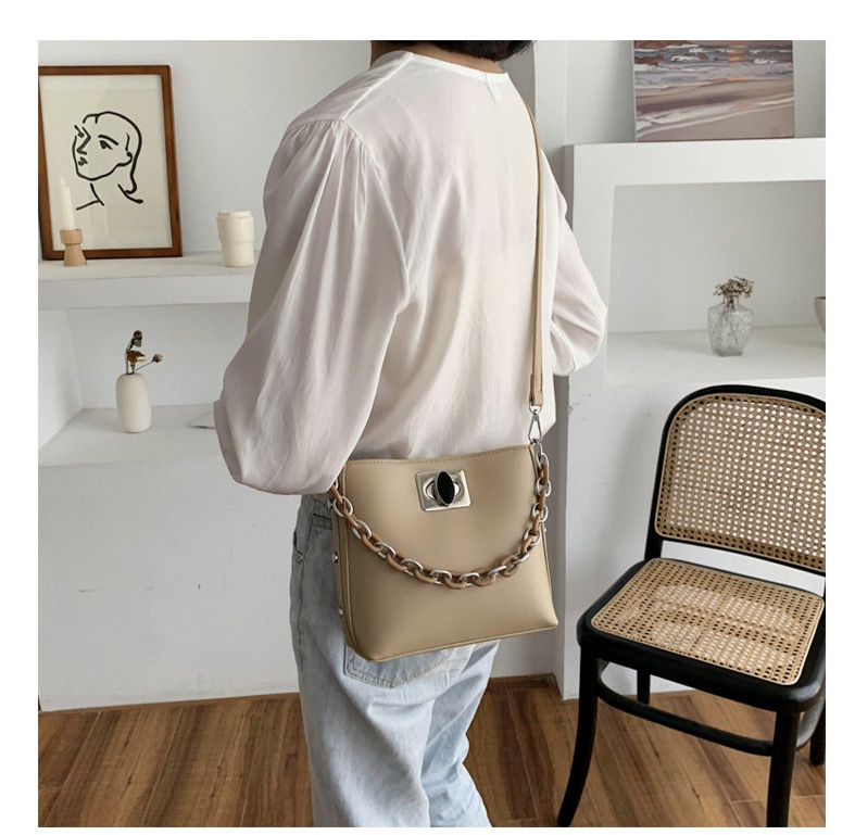 Fashion Khaki One Shoulder Messenger Lock Bucket Bag,Messenger bags