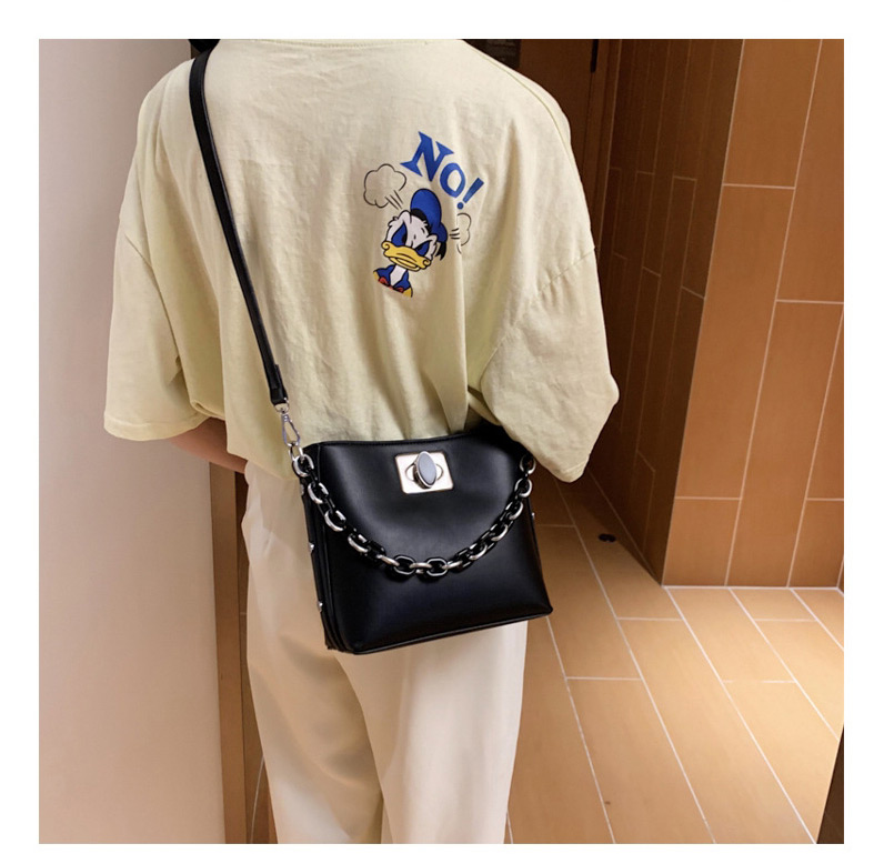 Fashion Blue One Shoulder Messenger Lock Bucket Bag,Messenger bags