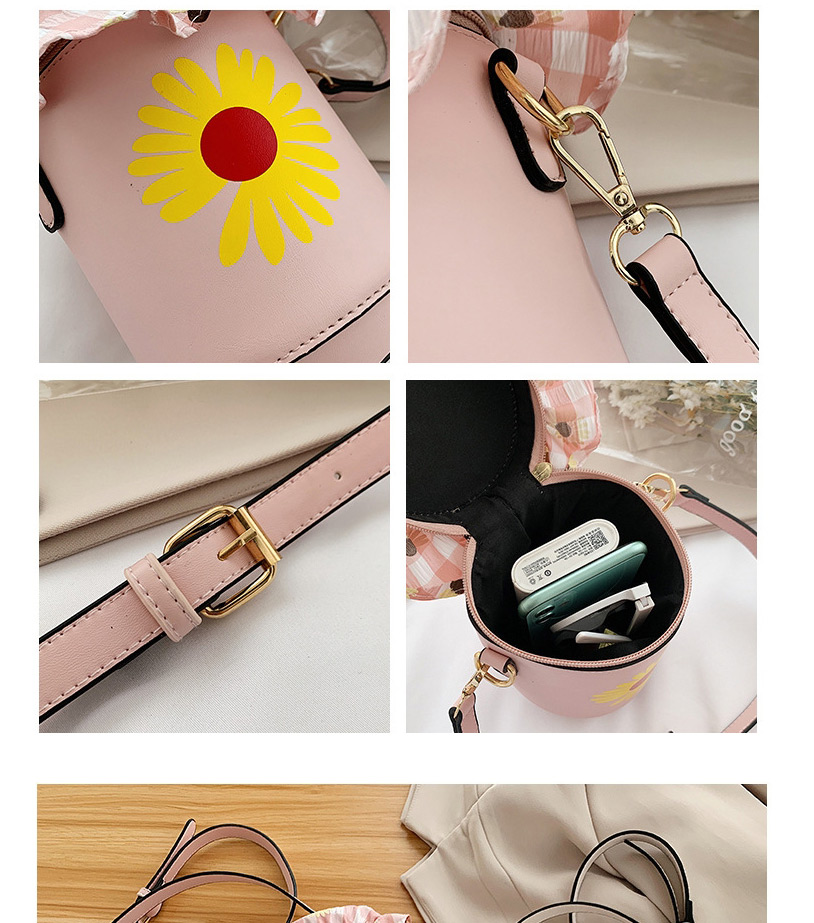 Fashion Pink Printed Daisy Cylindrical Crossbody Bag,Shoulder bags
