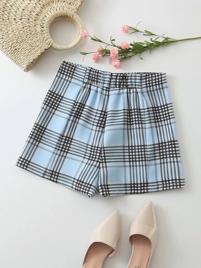 Fashion Blue Plaid Check Short Skirt,Skirts