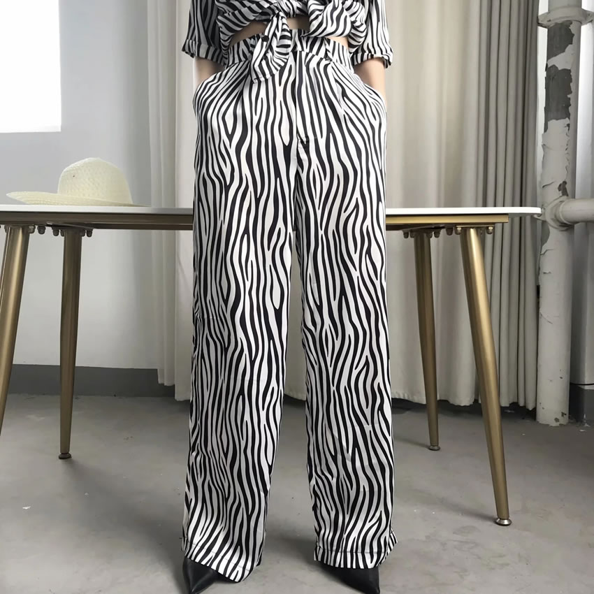 Fashion Zebra Pattern Zebra Print Wide-leg Pants,Pants