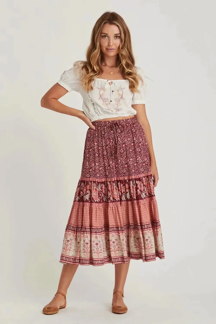 Fashion Beige Printed Cotton Skirt,Skirts
