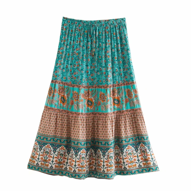 Fashion Beige Printed Cotton Skirt,Skirts