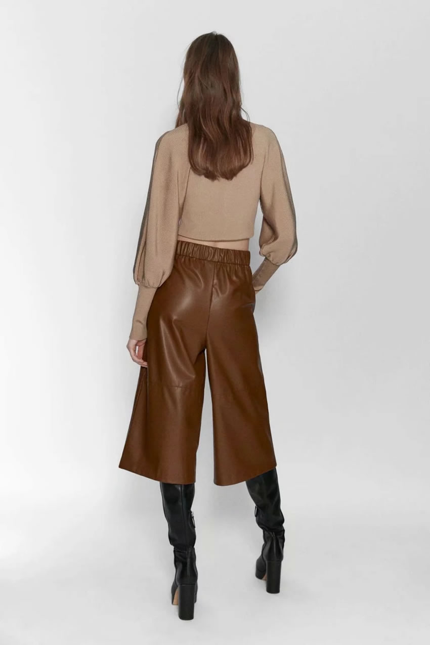 Fashion Brown Plush Faux Leather Casual Shorts,Shorts
