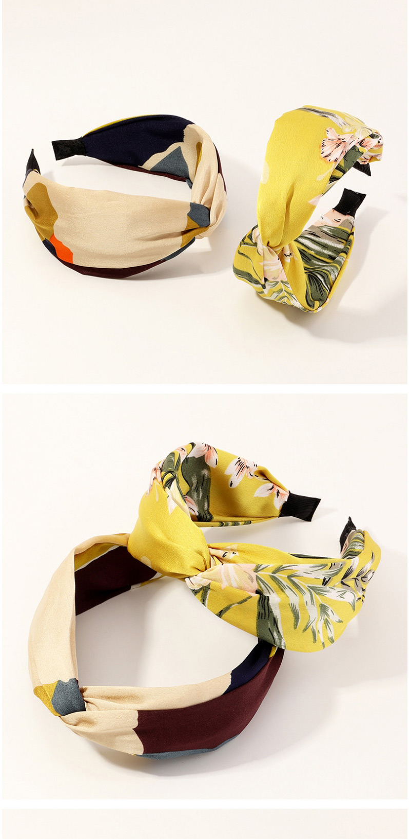 Fashion Light Yellow Dot Cross Fabric Print Headband,Head Band