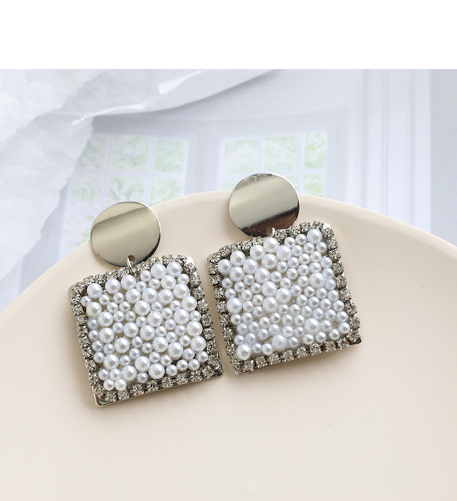 Fashion Silver Alloy Pearl Diamond Stud Earrings,Drop Earrings