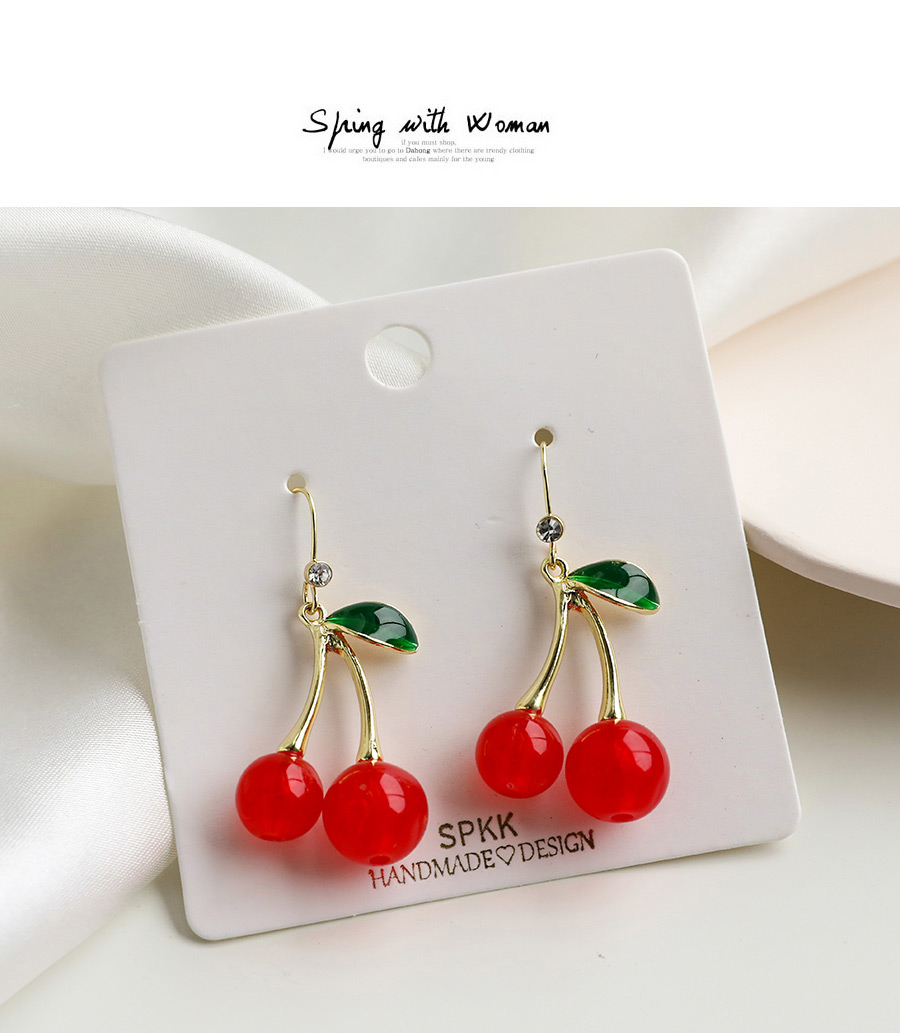 Fashion Red Alloy Resin Cherry Earrings,Drop Earrings