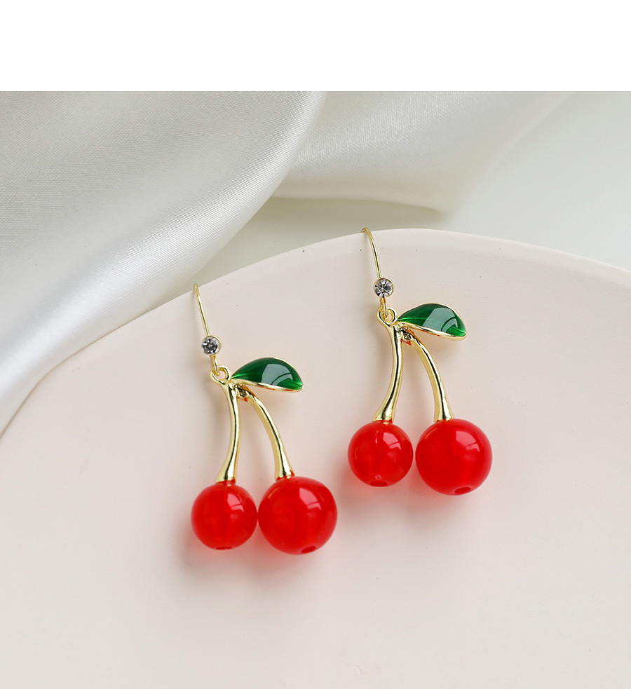 Fashion Red Alloy Resin Cherry Earrings,Drop Earrings