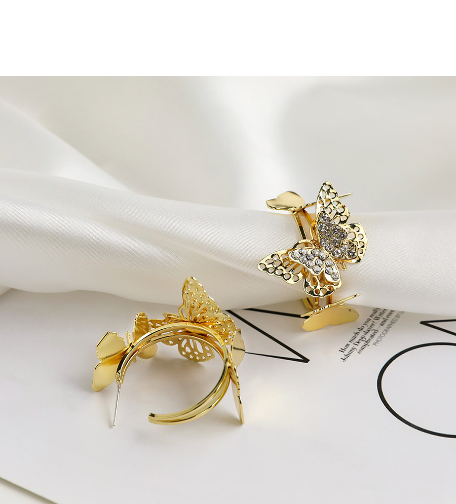 Fashion Silver Butterfly Earrings With Alloy Diamonds,Drop Earrings
