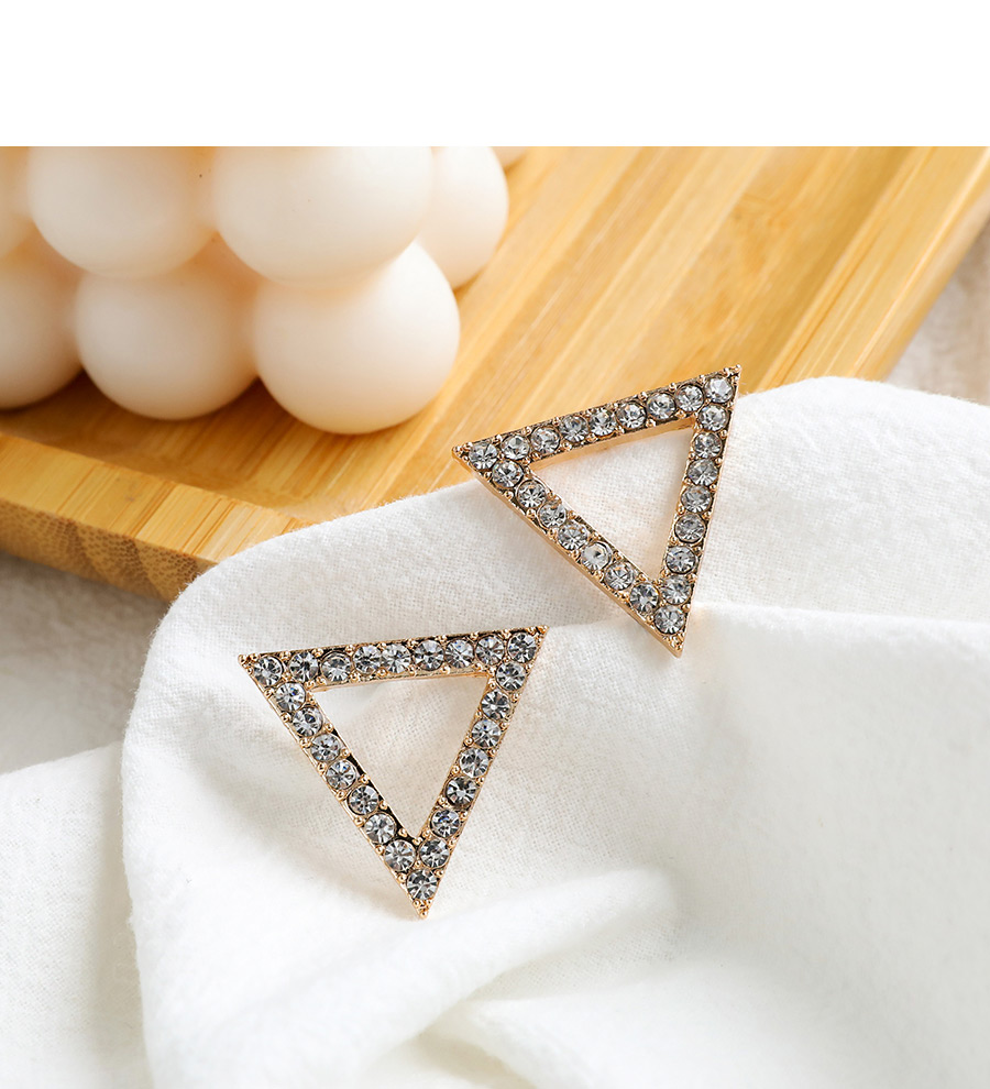 Fashion White Hollow Triangle Earrings With Alloy Diamonds,Stud Earrings