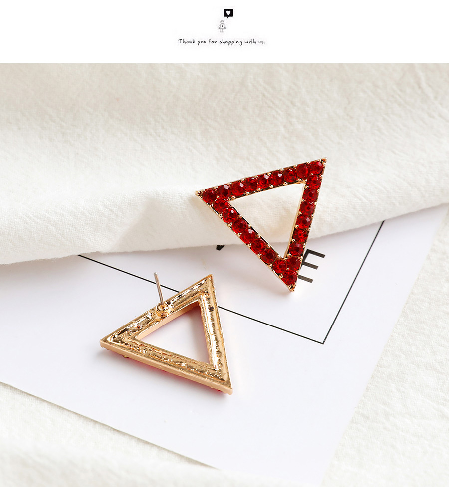 Fashion Red Hollow Triangle Earrings With Alloy Diamonds,Stud Earrings