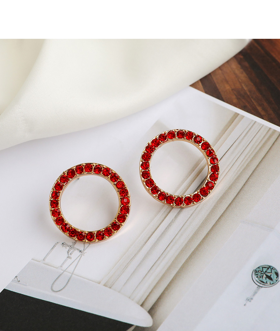 Fashion Red Hollow Round Earrings With Alloy Diamonds,Stud Earrings