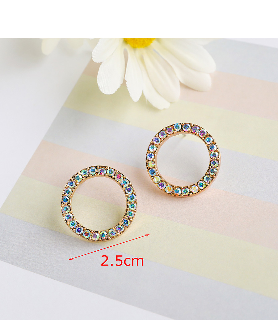 Fashion Ab Color Hollow Round Earrings With Alloy Diamonds,Stud Earrings