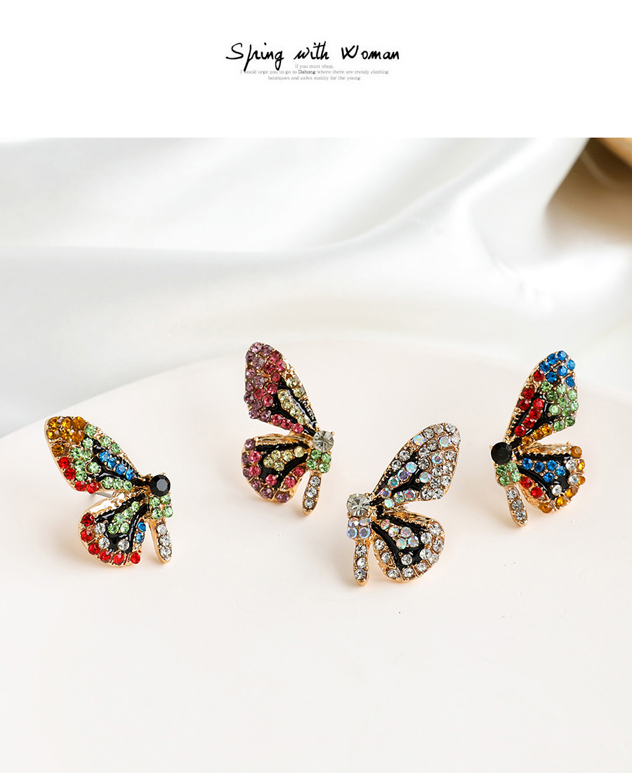 Fashion Green Butterfly Earrings With Alloy Diamonds,Stud Earrings